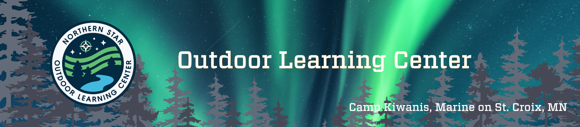 Aurora with trees and title Outdoor Learning Center